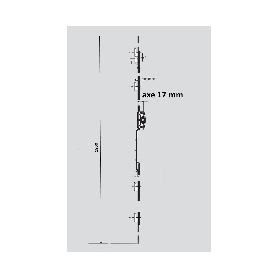 628501 Coulissant 4 crochets de 5 axe 17 GR1800 ROTO