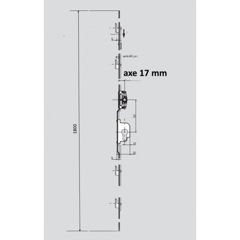 628502 4 crochets de 5 axe 17 cylindre GR1800 Coulissant ROTO