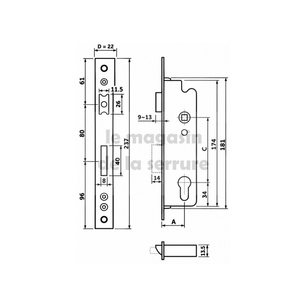 SERRURE GNS 7791 AXE30 EA 85 T22